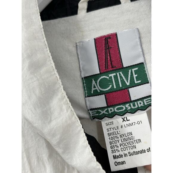 Active Exposure Vintage Jacket Mens XL White Black Windbreaker Geometric Sheer - Picture 7 of 16